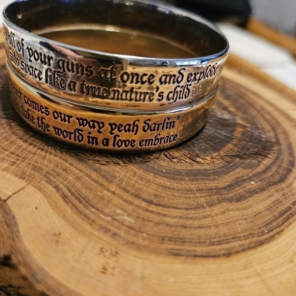 Song Lyrics Bracelets Two Stamped Metal Bangles Born To Be Wild - Picture 5 of 13